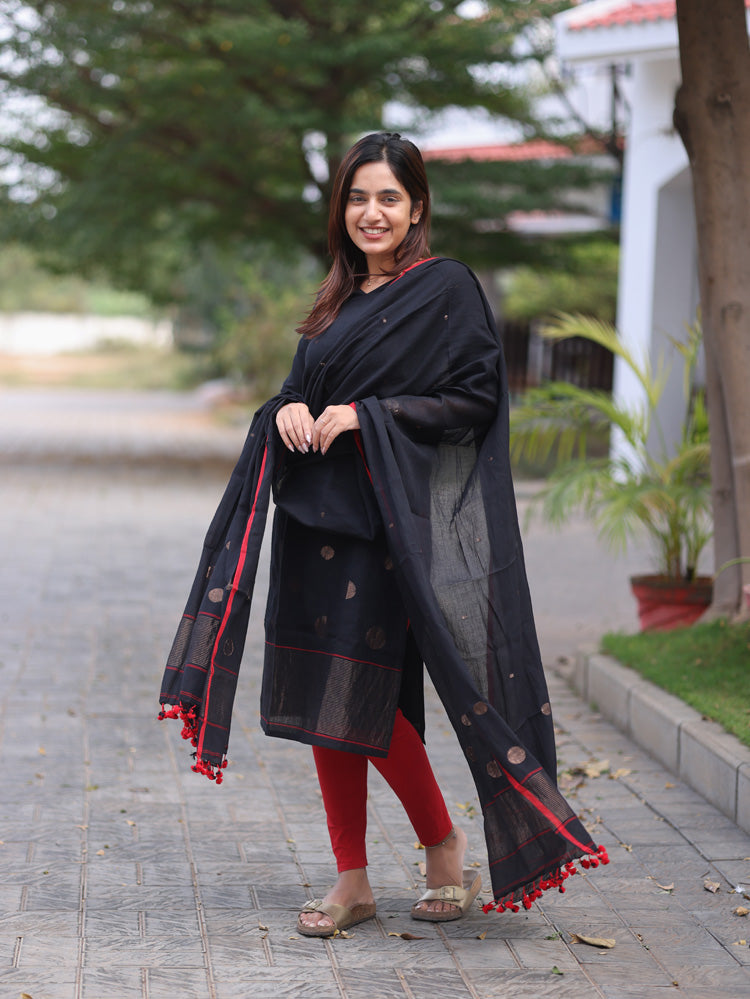 Midnight ruby linen jamdani suit set