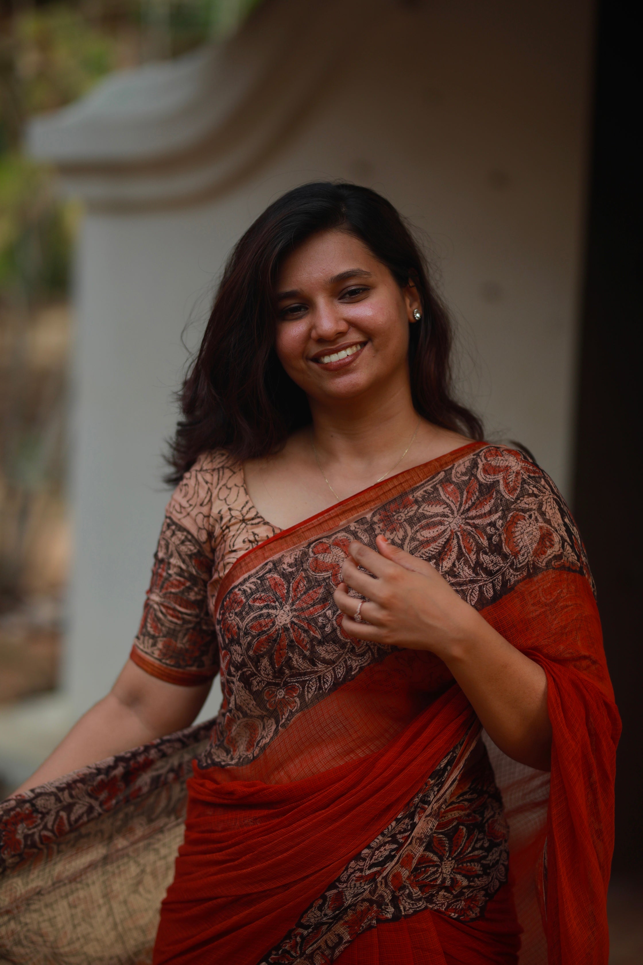 Vanya Red Kota Doria Saree