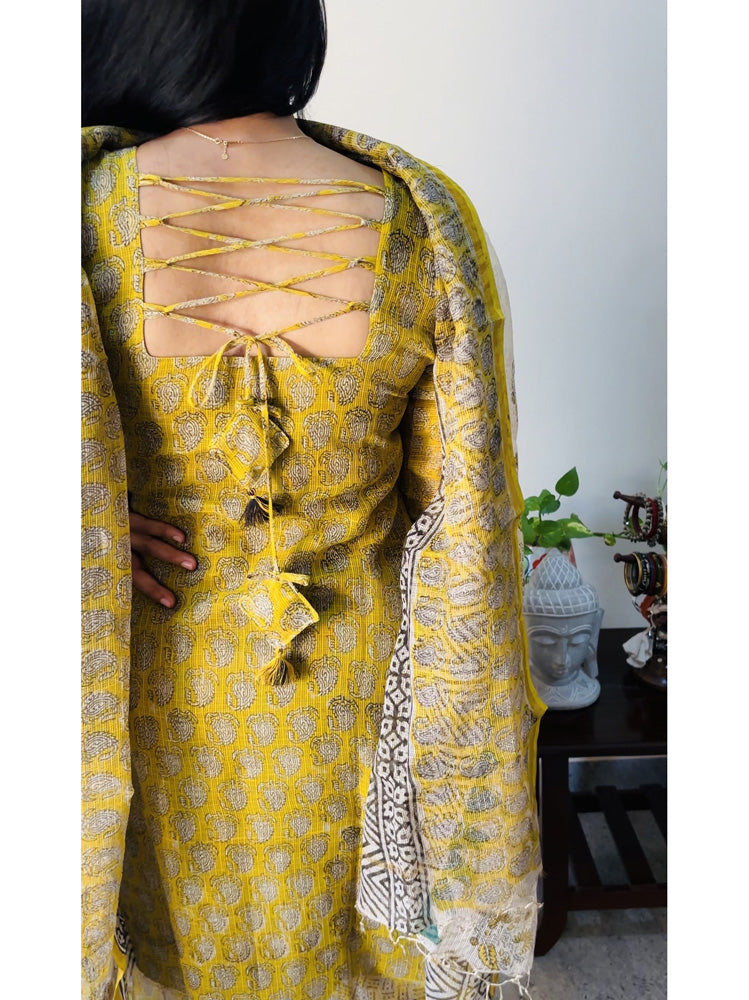 Yellow all over paisely kota doria suit
