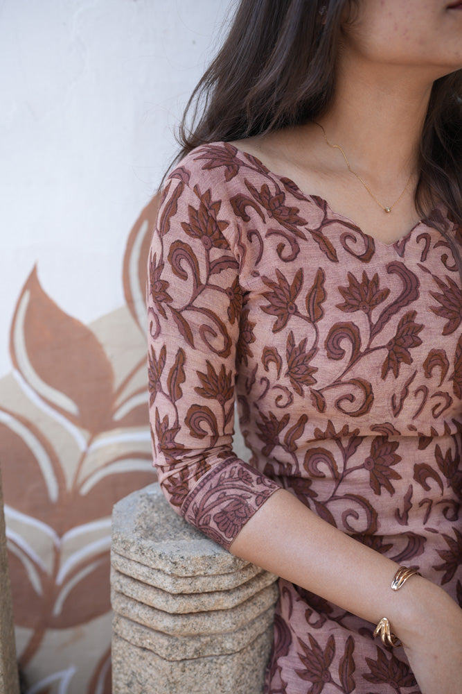 Linen cotton slub handblocked suit set