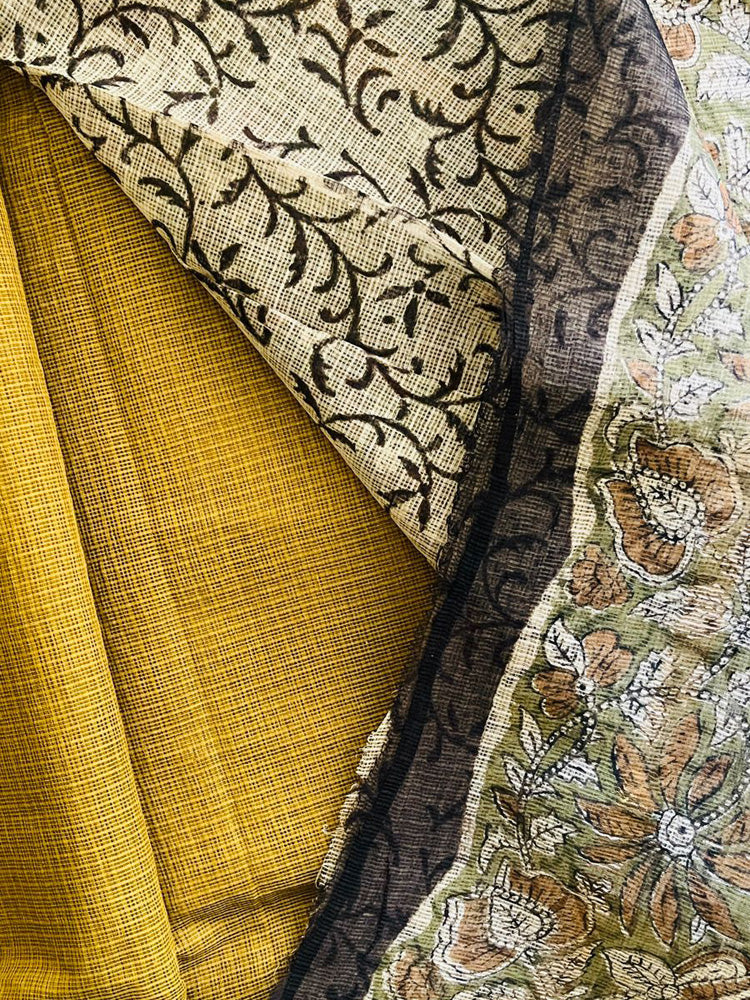 Neelam Leaf Story Handblock Kota Doria Saree