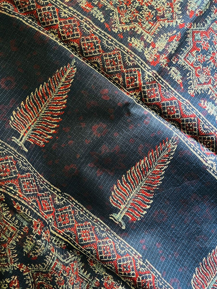 Temple Steps Handblock Kota Doria Saree