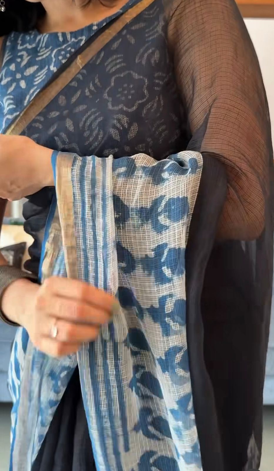Ira Indigo Kota Doria Saree