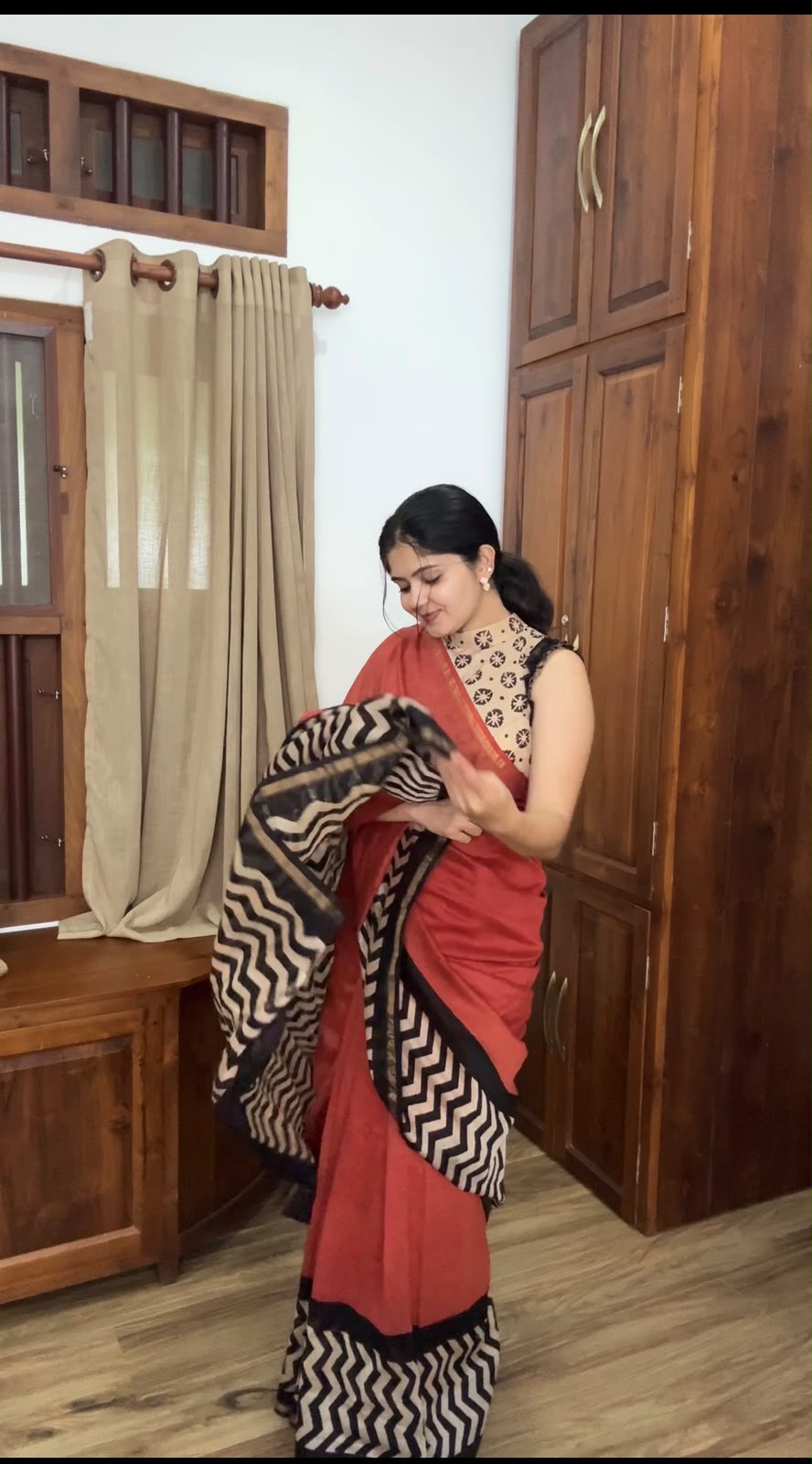 Varnika – Black Contrast Chanderi Handblocked Silk Cotton Saree