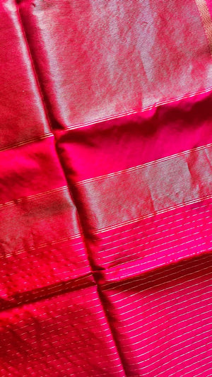 Ranjani handwoven Maheswari silk cotton saree in vibrant fuchsia pink with zari stripes