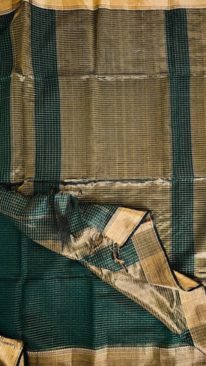 Vanya Green Maheswari Handwoven Silk Cotton Saree folded view