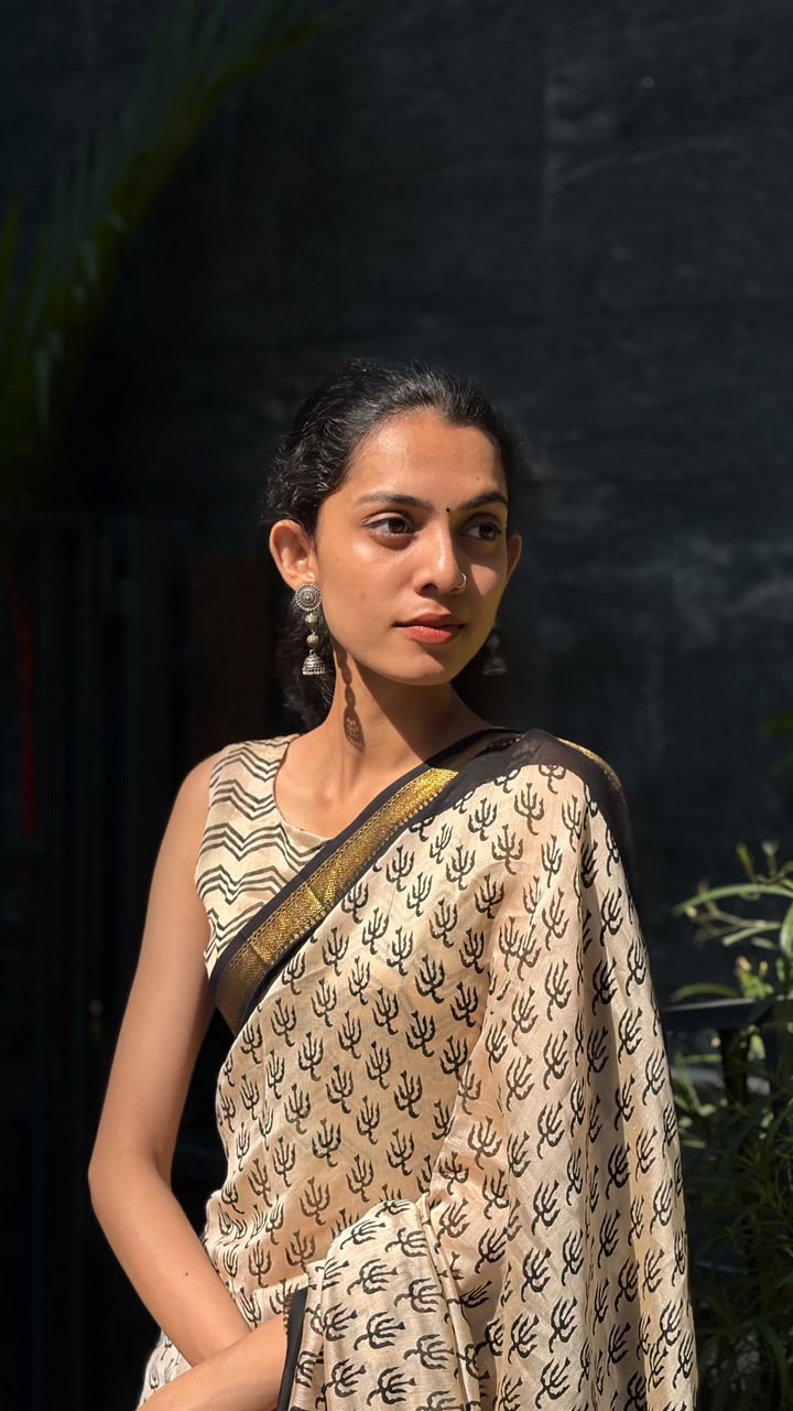 Rudra Noir – Maheshwari Handblocked Silk Cotton Saree
