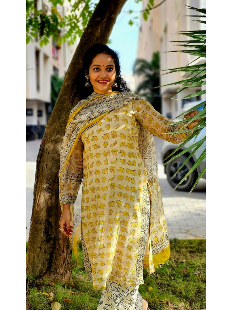 Yellow Doodle Dream Kota Doria Suit
