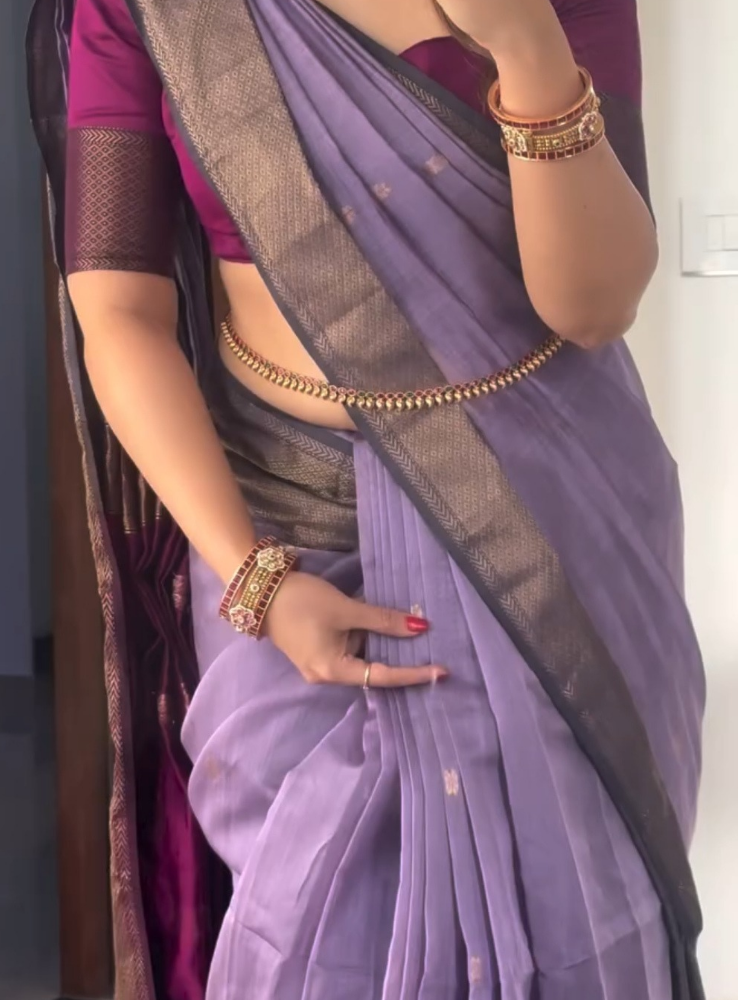 Lotus Pink Maheswari Handwoven Silk Cotton Saree