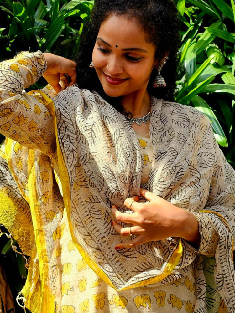 Yellow Doodle Dream Kota Doria Suit