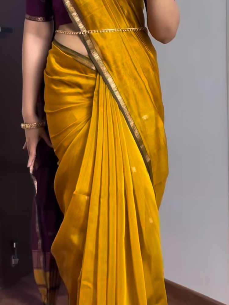 Mustard Yellow Maheswari Handwoven Silk Cotton Saree