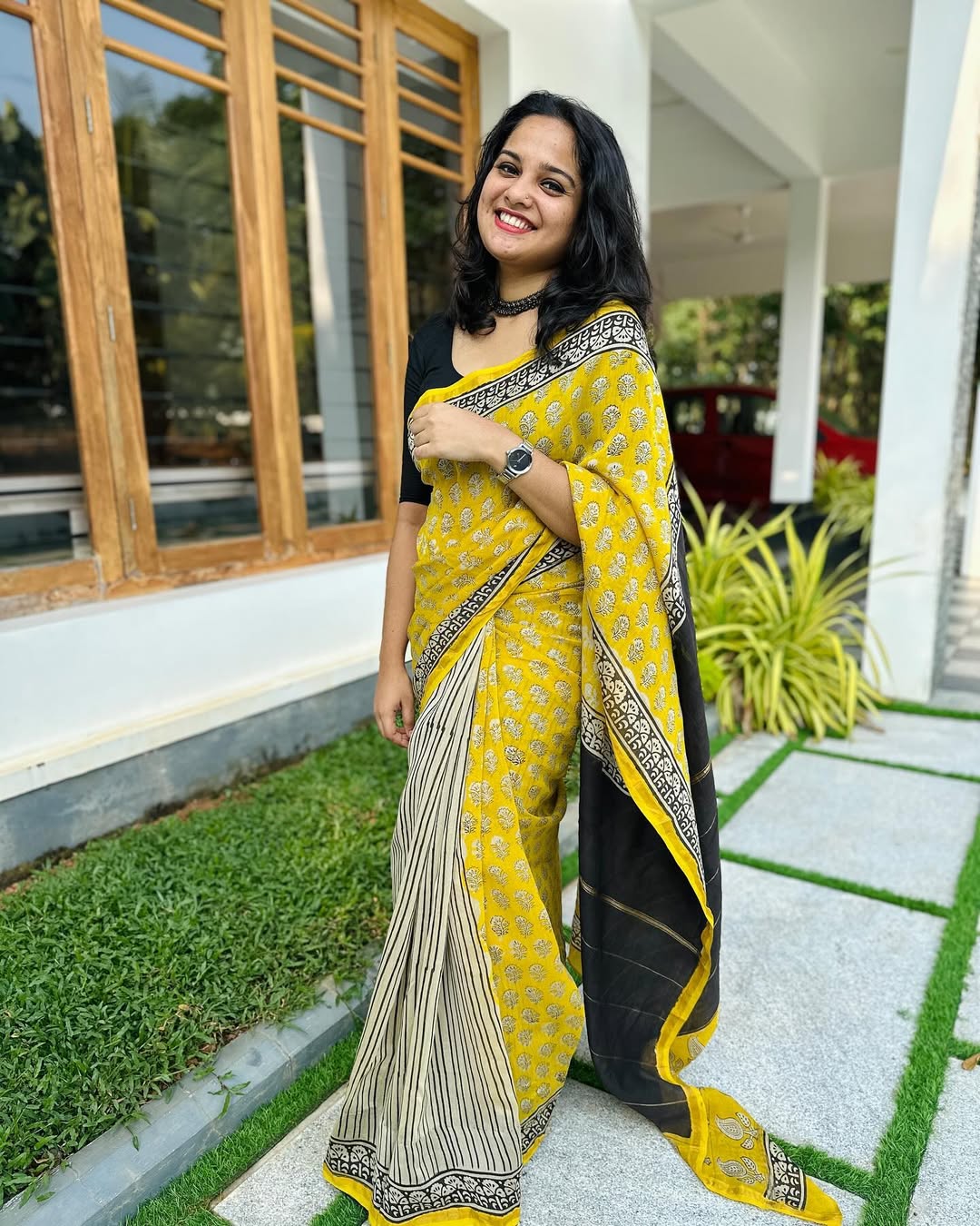 Golden yellow classic Silk cotton - Handblocked