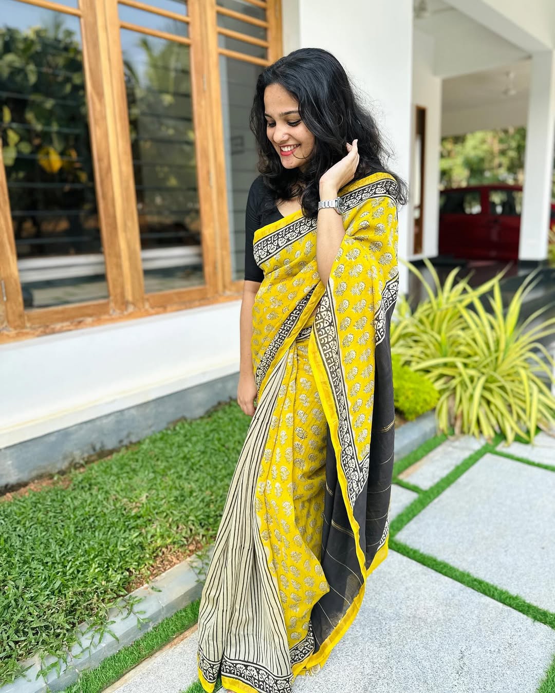 Golden yellow classic Silk cotton - Handblocked
