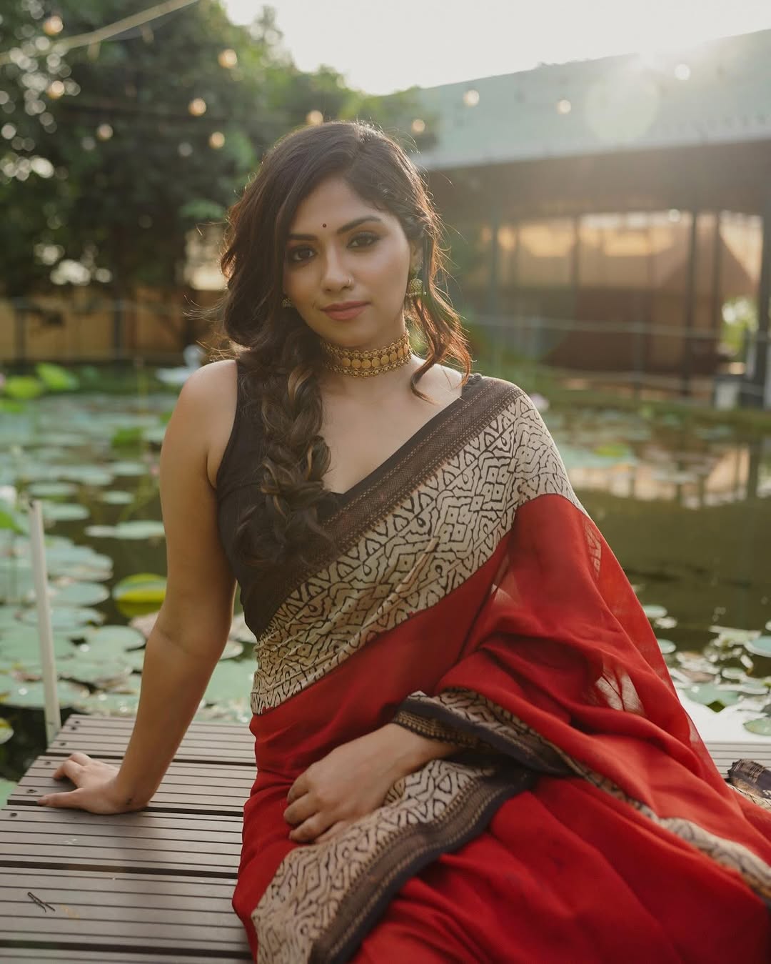 Red blossom Maheshwari Silk Cotton