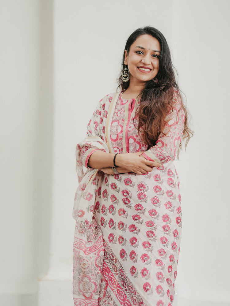 Rose Mist Guldasta Chanderi Set