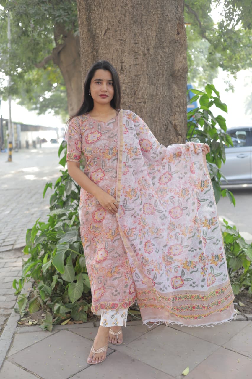 Blush Botton Kota Doria Suit