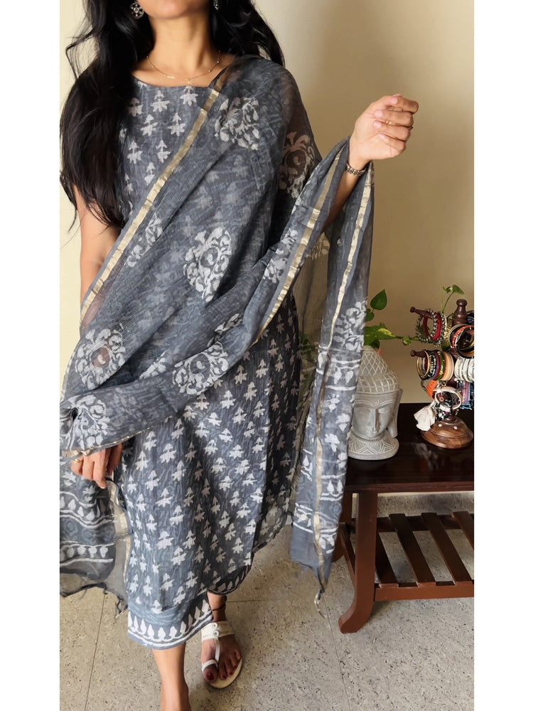 Smoky Grey with White Motifs Suit