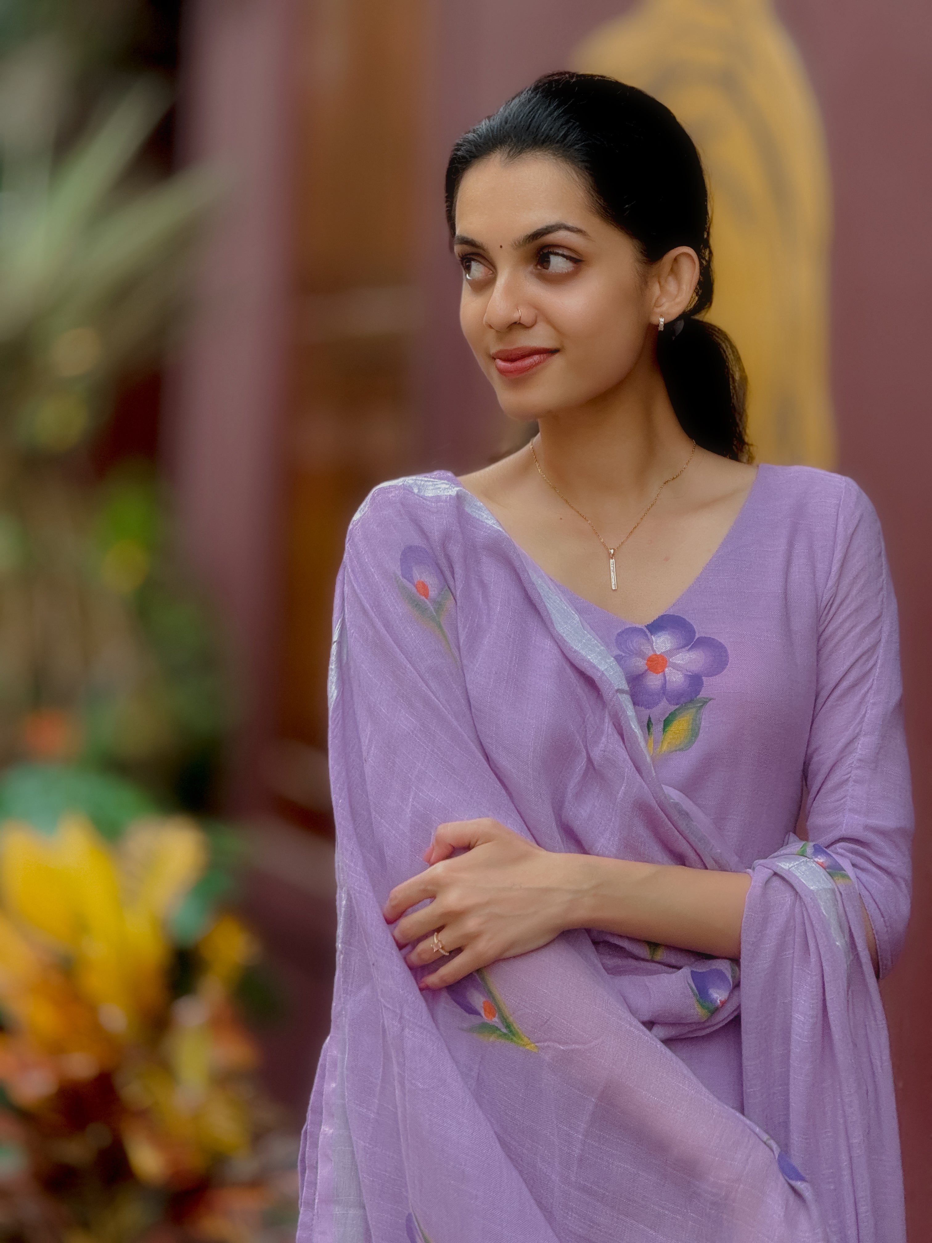 Malar Lavender Hand-Painted Linen cotton suit set