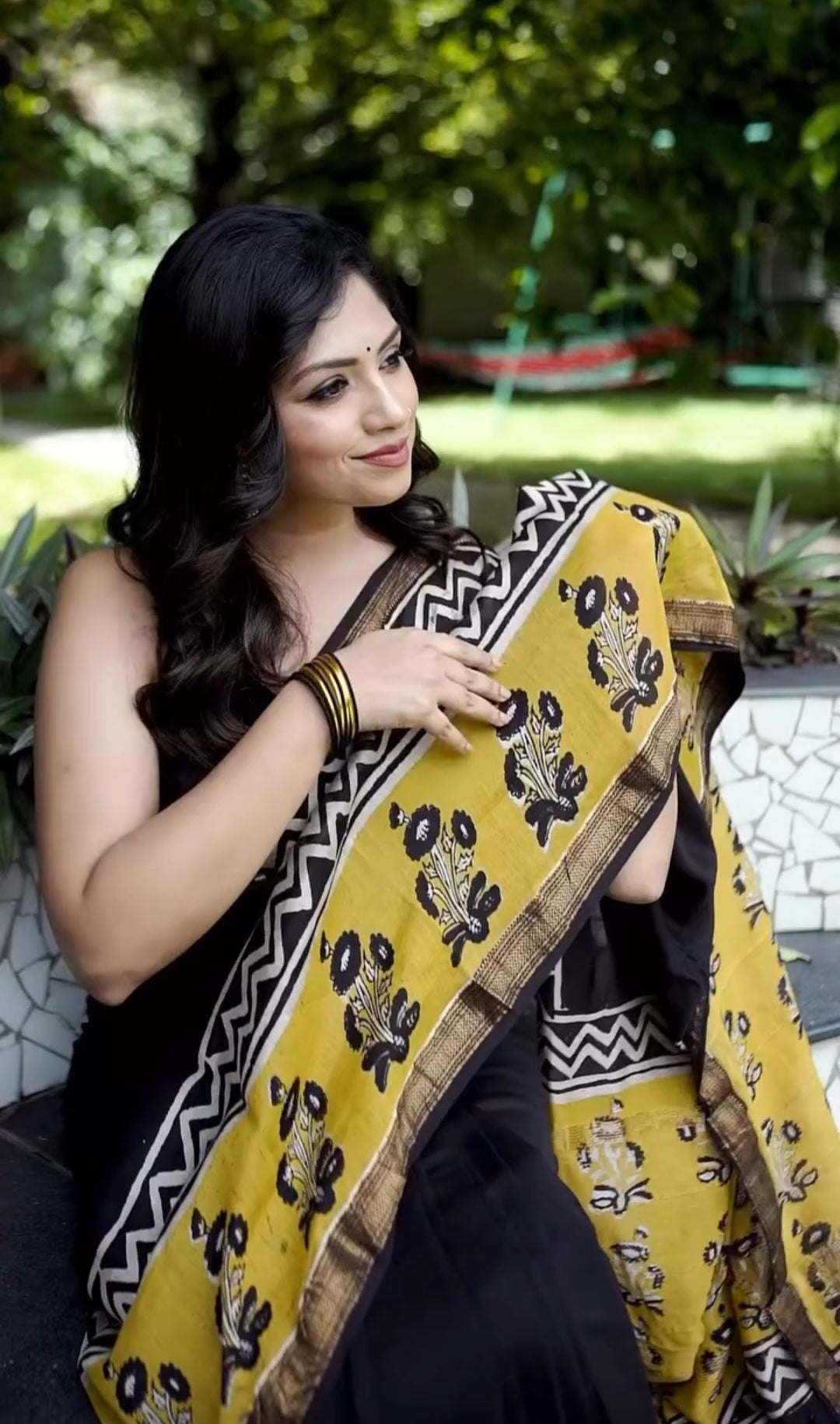 Sunlit Elegance – Maheshwari Handblocked Silk Cotton