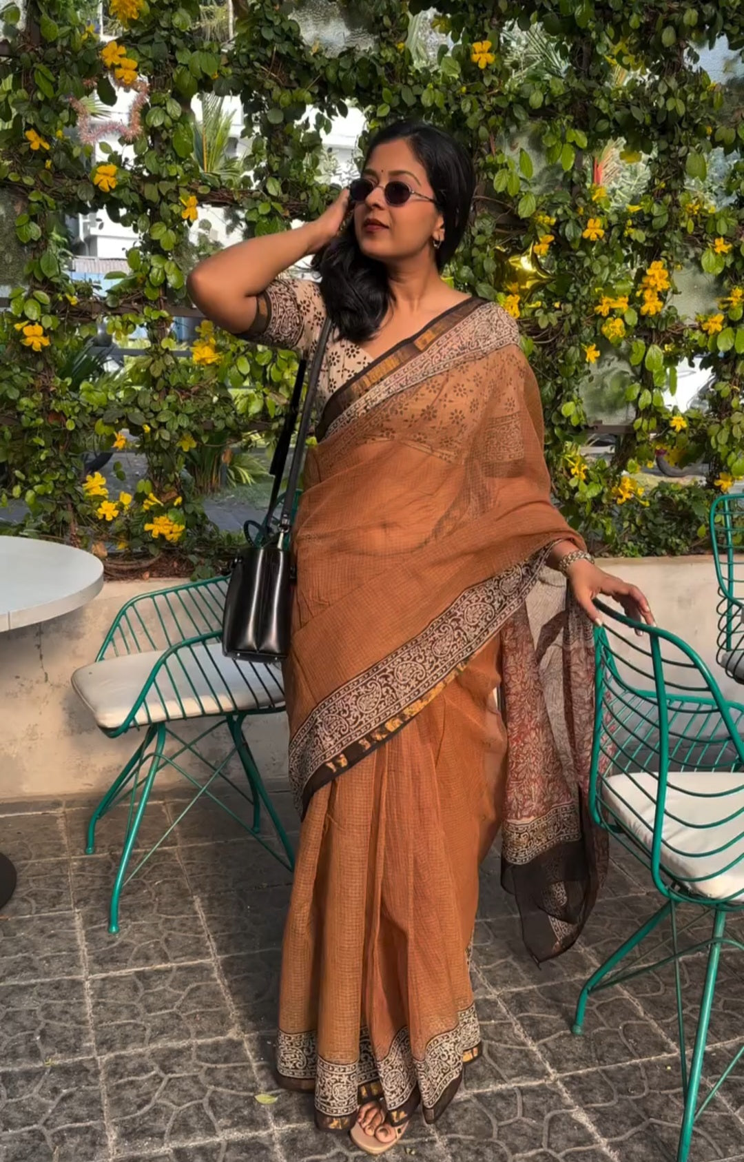 Mustard kota doria saree