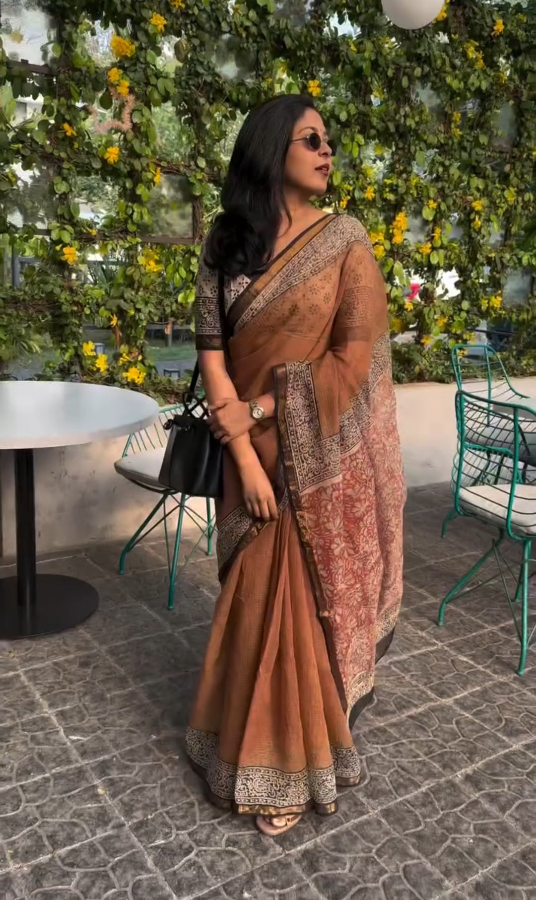 Mustard kota doria saree