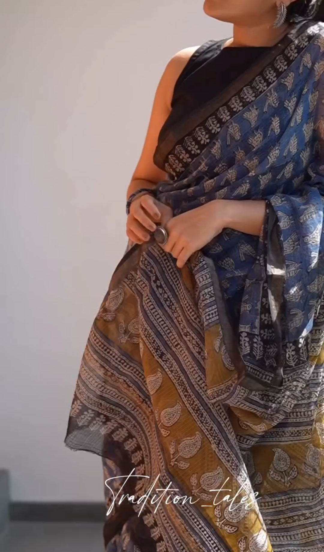 Blue and green kota doria saree