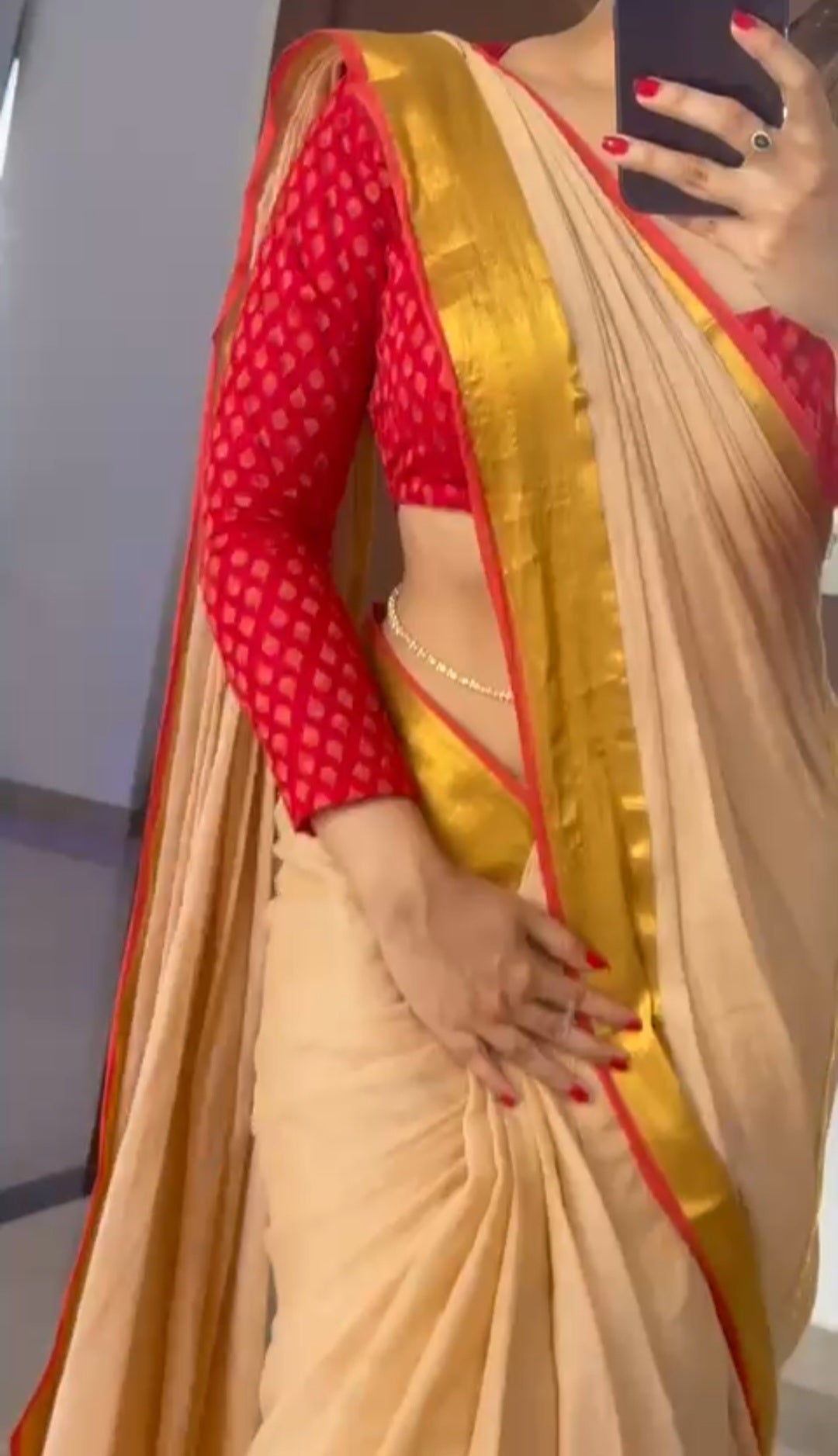 Sunflower yellow and red mul cotton saree