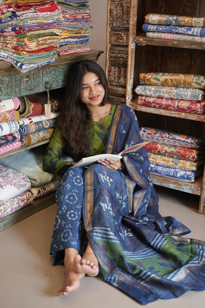 Indigo Garden Handblocked Suit