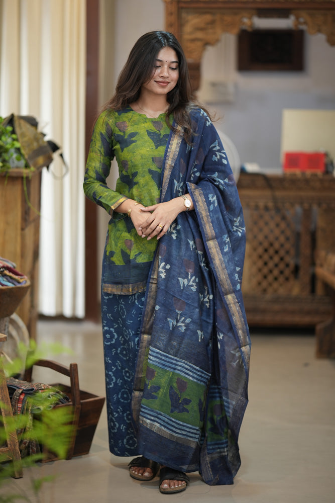 Indigo Garden Handblocked Suit