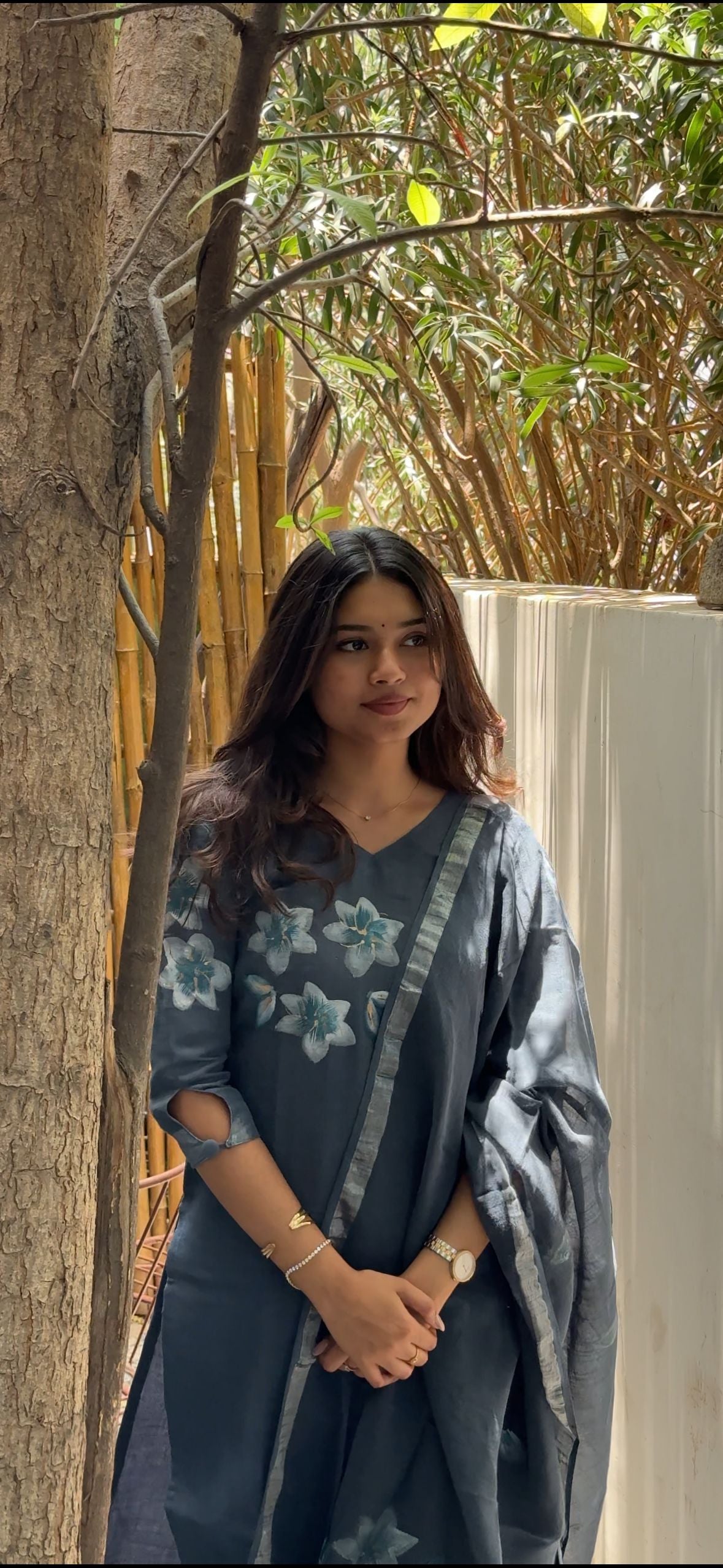 Kiara Ash Floral Hand-Painted Linen Cotton suit