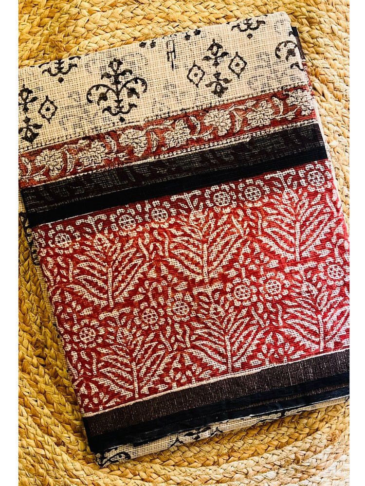 Sand & Smoke Handblock Kota Doria Saree