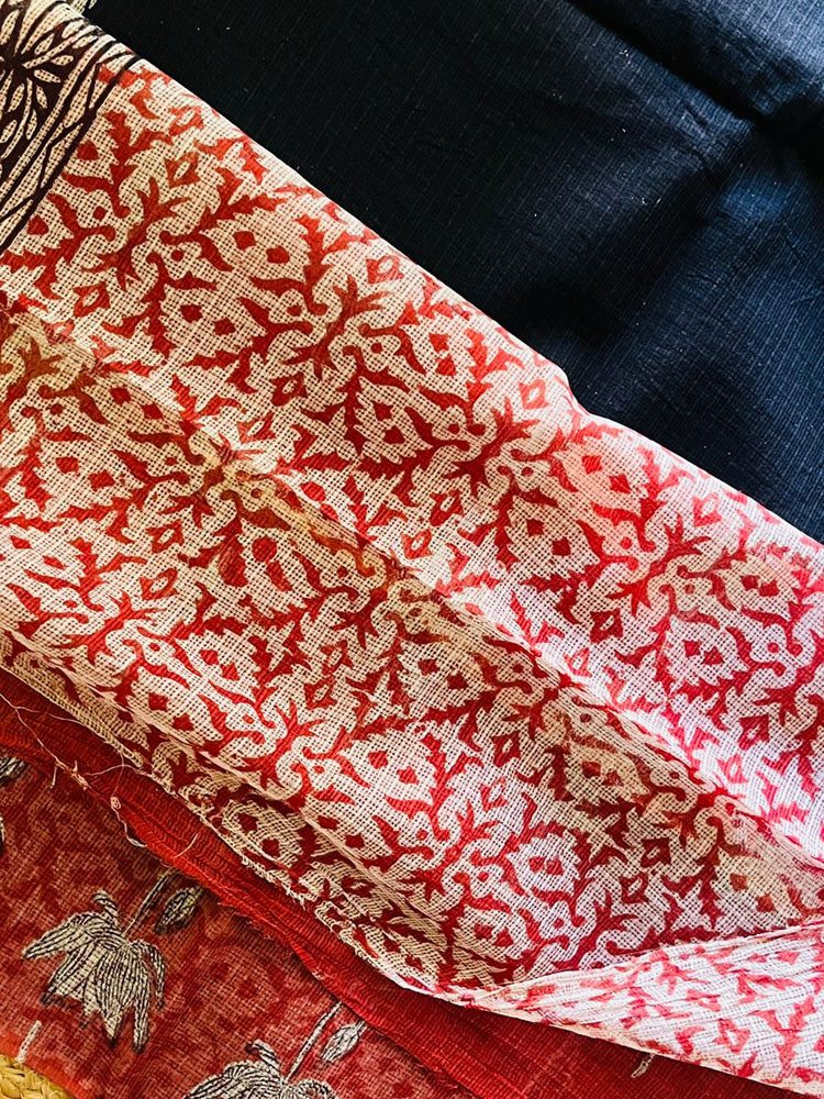 Clay courtyard handblock kota doria saree