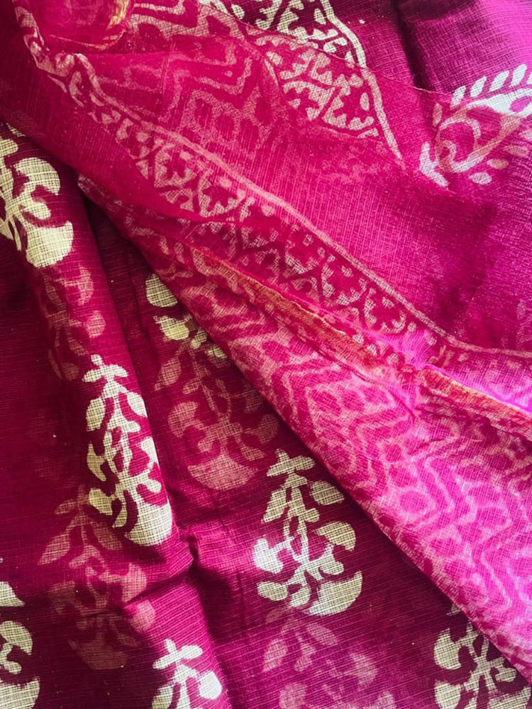 Wine Folk Graden Kota Doria Handblock Saree