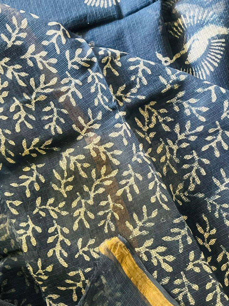 Indigo paisley ember kota doria handblock saree