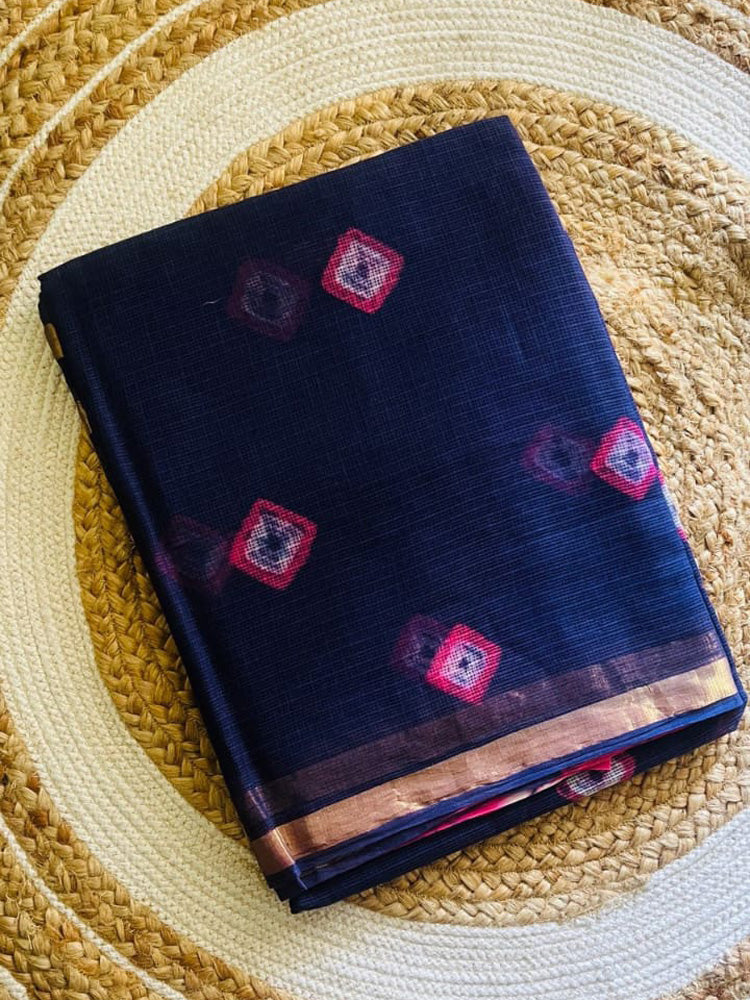 Indigo ikat sparkle kota doria saree