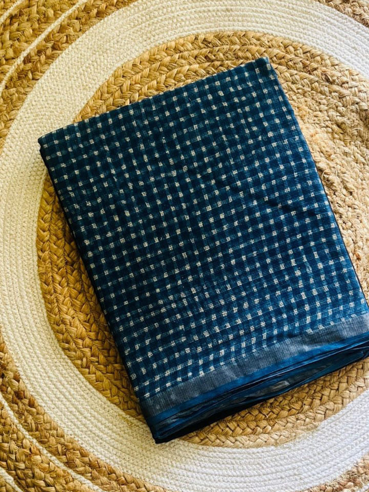 Ocean Grid Kota Doria Handblock Saree