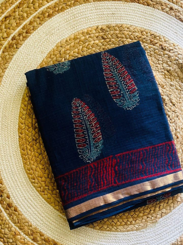 Navy Leaf Carnival Kota Doria Saree