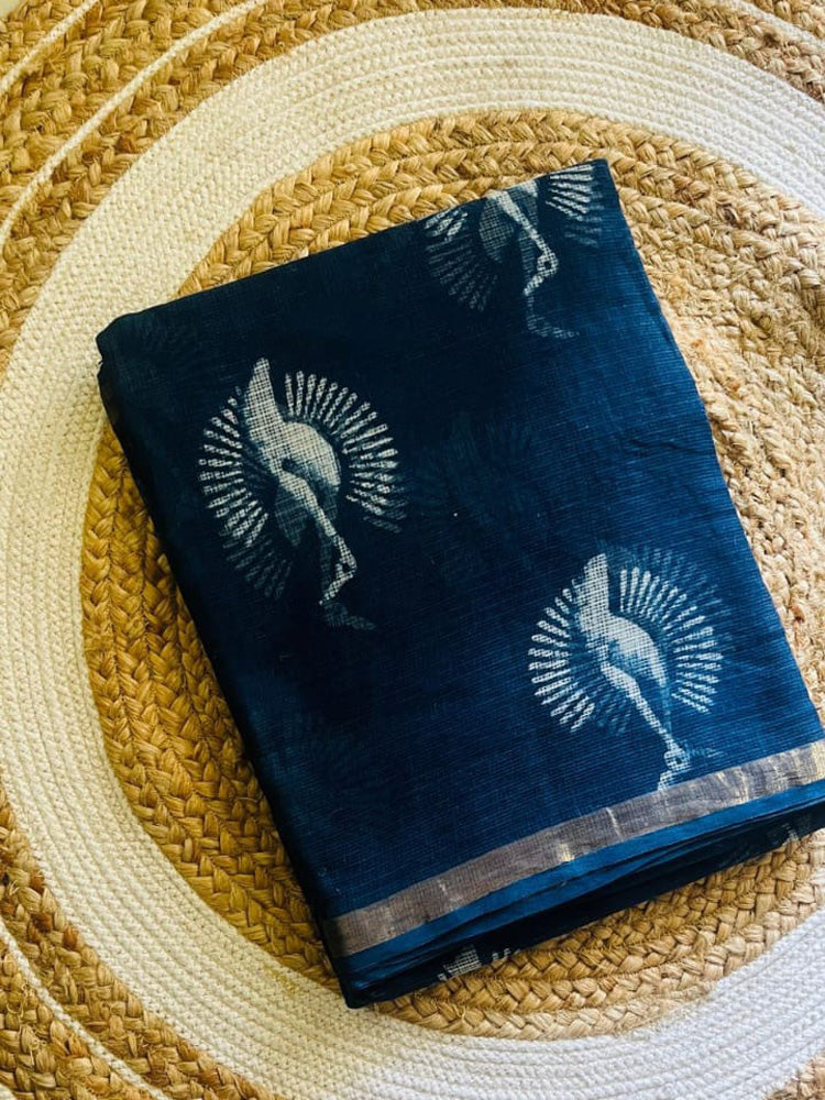 Indigo paisley ember kota doria handblock saree