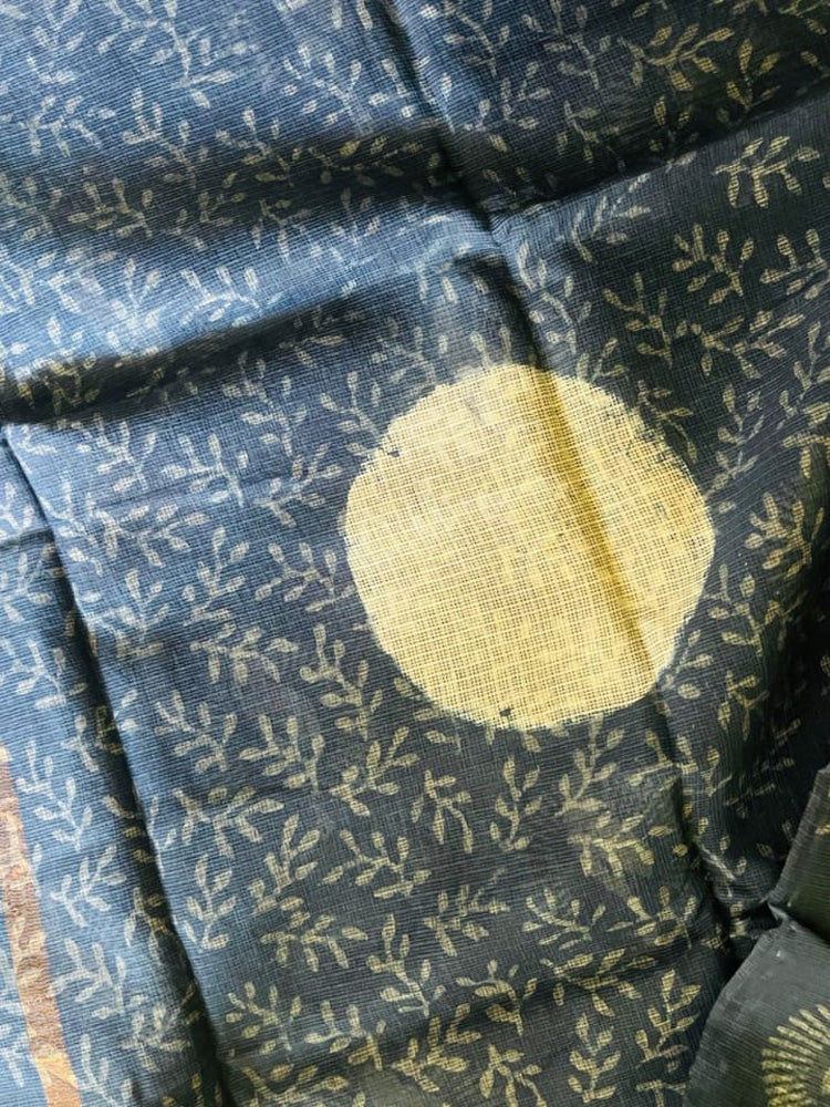 Ivory abstract moons kota doria handblock saree