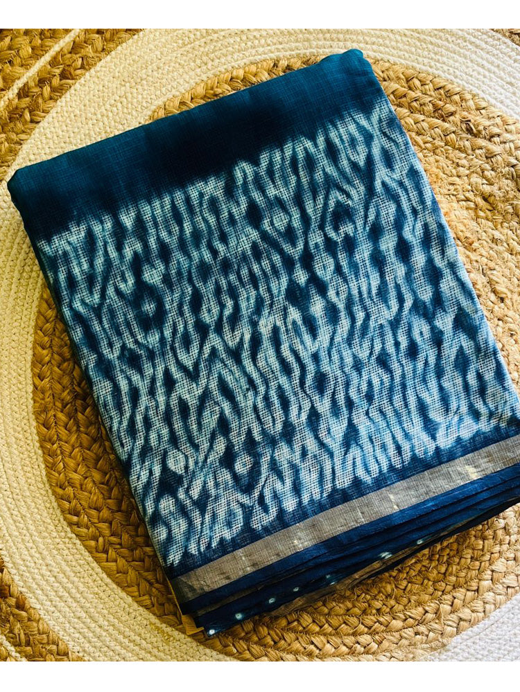 Indigo crane halo kota doria handblock saree