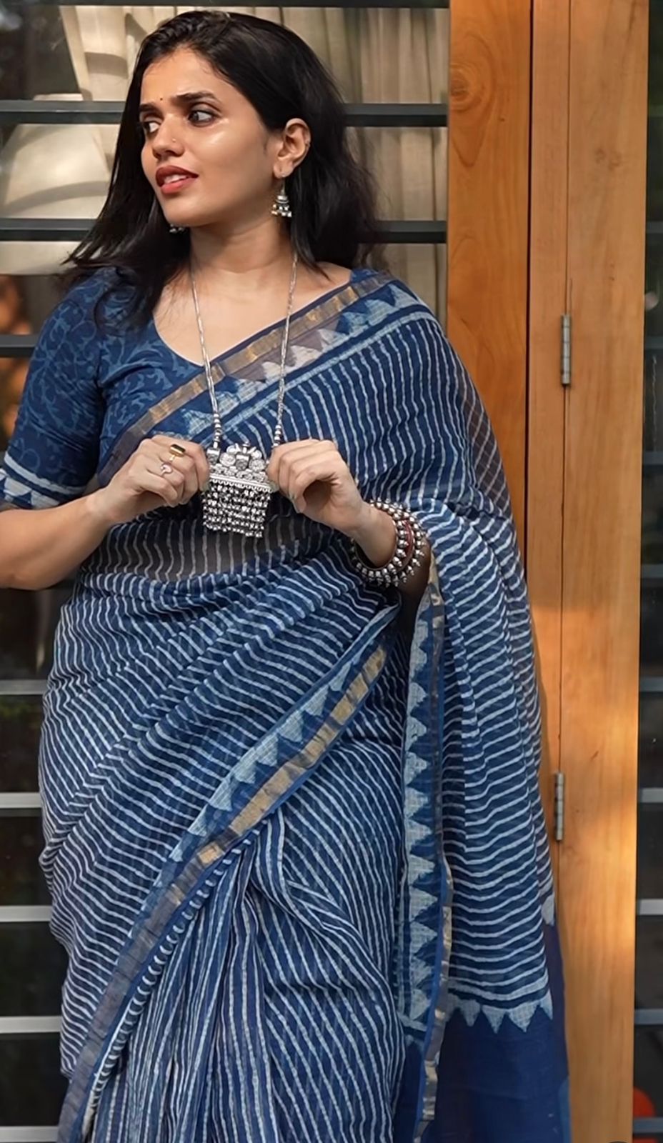 Meher Indigo Kota Doria Cotton Saree