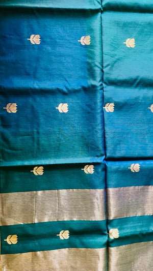 Ahalya handwoven Maheswari saree with woven leaf buttas and broad zari border