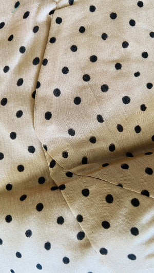 Warm ivory Maheswari handblocked saree with black polka dots