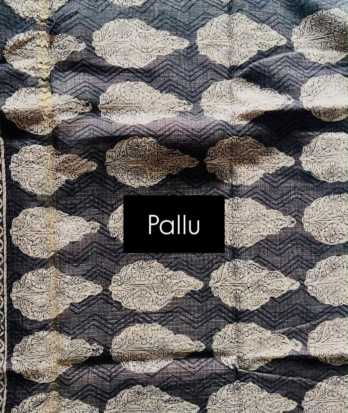 Ruhani Kota Doria saree pallu with ivory floral-filled motifs on black and zigzag detailing