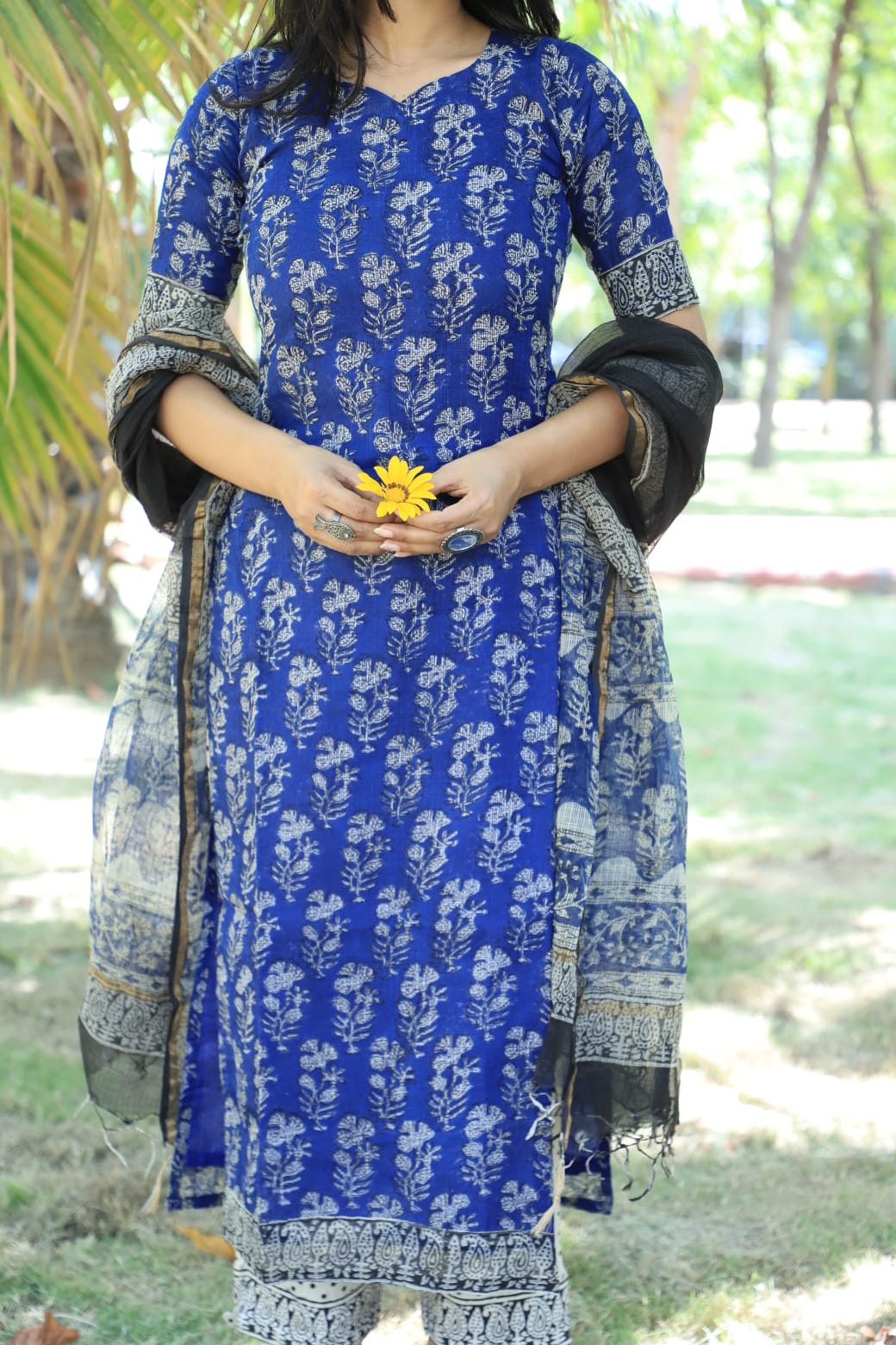 Blue blossom Kota Doria Suit